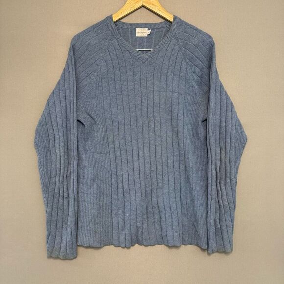 Calvin Klein Men’s Long Sleeve Blue Ribbed Knit Size Small V-Neck - Picture 1 of 16